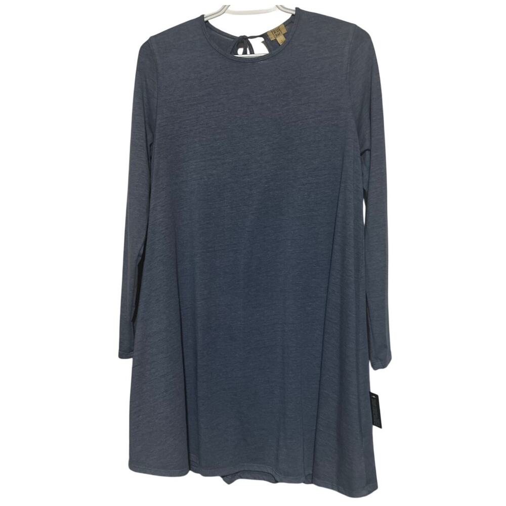 True Craft Women's Blue Long Sleeve Tunic Dress Ties in Back Size L